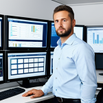 Network Administrator in an Office**

"A professional network administrator, fully clothed in business casual attire, standing in a modern office environment with multiple monitors displaying network monitoring dashboards, safe for work, appropriate content, perfect anatomy, correct proportions, well-formed hands, proper finger count, professional."

**