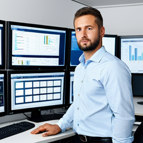 Home 12 Network Administrator in an Office**
"A professional network administrator, fully clothed in business casual attire, standing in a modern office environment with multiple monitors displaying network monitoring dashboards, safe for work, appropriate content, perfect anatomy, correct proportions, well-formed hands, proper finger count, professional."
**